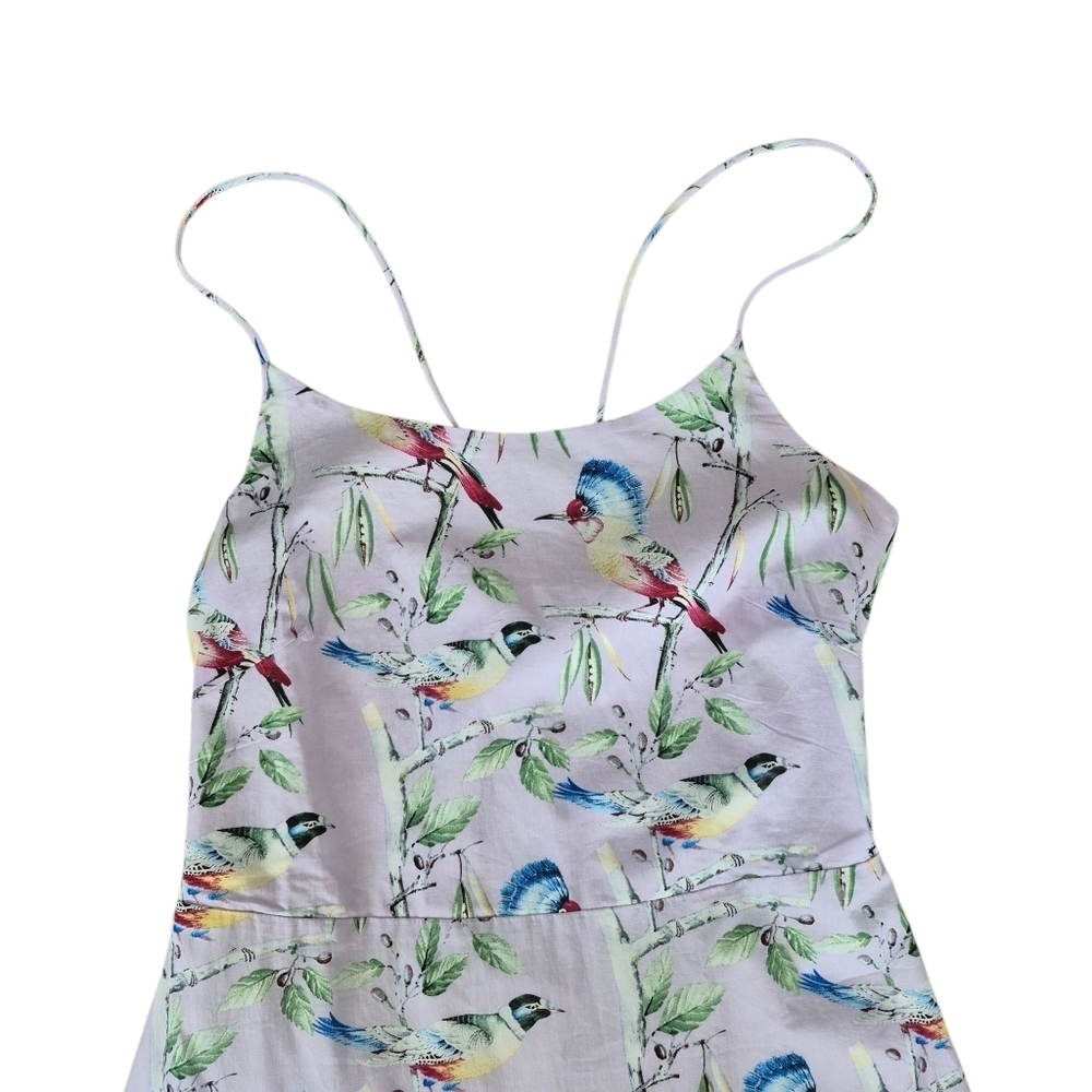 NWT Hilary Macmillan Lace Up Back Cotton Midi Dress Tropical Birds Print - Picture 5 of 8